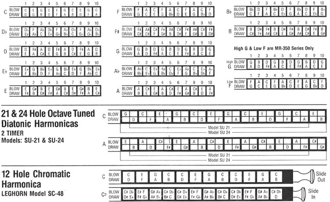 Расположение нот на гармошке